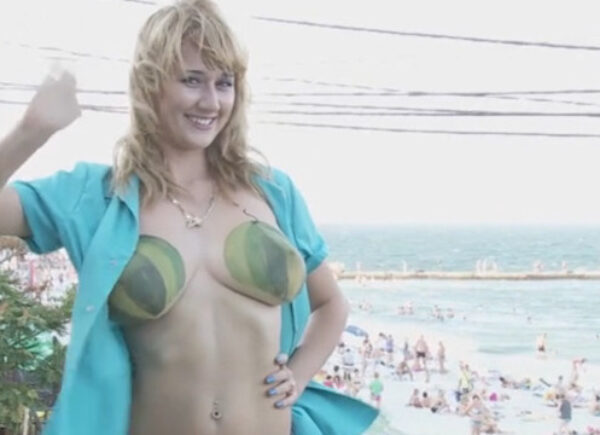Topless prank!