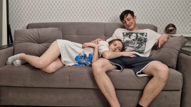 Brother and sister incest on couch