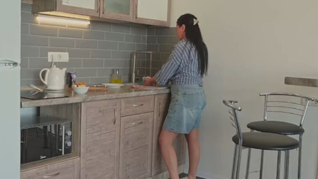 Mother keeps a tidy home with regular cleanup