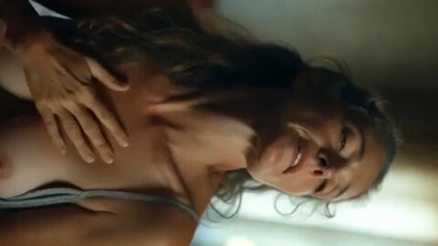 Seductive mother lying on bed touching herself while daydreaming about her son taboo AI generated scene