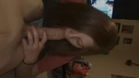 Clothed teen sister on her knees giving her older brother a sloppy blowjob in amateur incest video