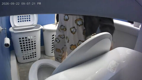 Hidden camera photo of a son's taboo voyeur view spying on his real mother's ass from a secret toilet cam