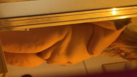 Naked 63 year old BBW mother caught undressing in the bathroom by her son's hidden spy camera
