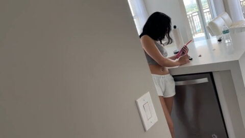 Strict father spanking his daughter across his lap before taboo creampie sex