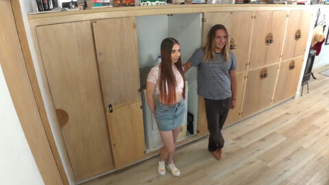Sister stuck in the laundry machine again, brother fucks her