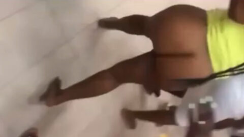 Ebony girl bottomless with big ass exposed and no panties during fight in public building