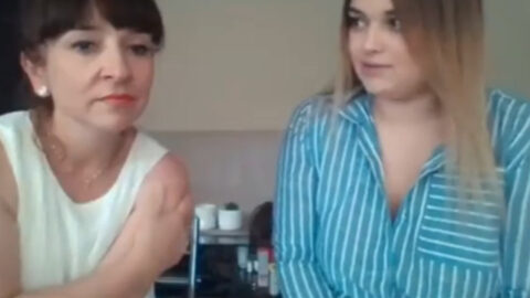 Real mother and daughter posing together on a live lesbian webcam stream