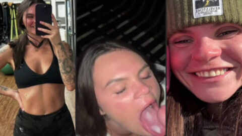 Amateur sister holding mouthful of cum after oral sex with brother