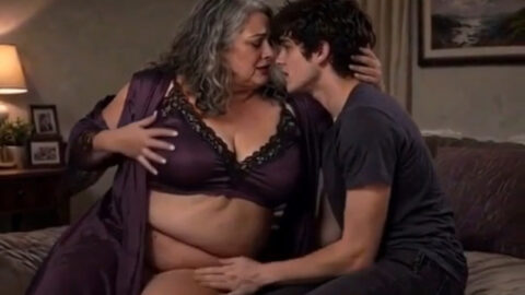 AI generated taboo scene of mother kissing her son on a bed during intimate family roleplay