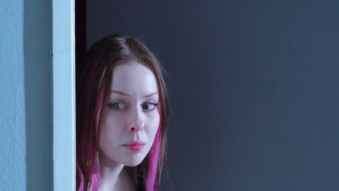 Little sister in tiny tight dress caught by brother at the front door late at night
