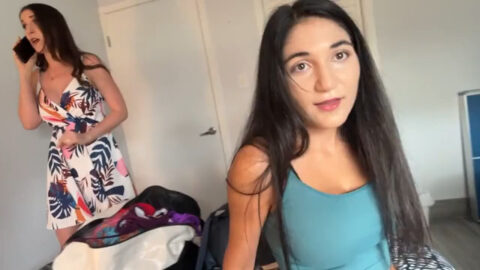 Adult daughter on the beach with her parents in a taboo family vacation incest fantasy video scene
