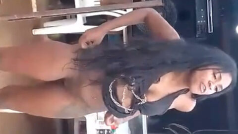 Ebony girl Favela Chicka flashing her pussy and tits in public with no panties on