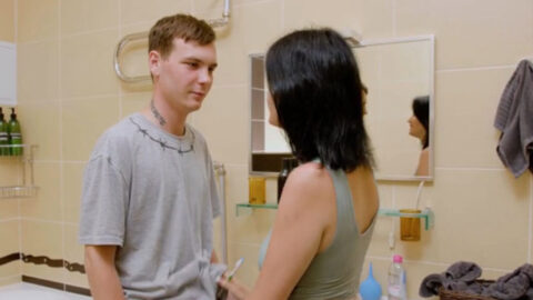 Bratty little sister caught red handed by big brother holding his toothbrush in the bathroom before forbidden taboo encounter