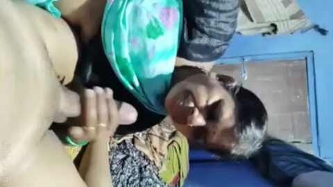Desi mom giving her son a sloppy amateur blowjob during homemade incest session